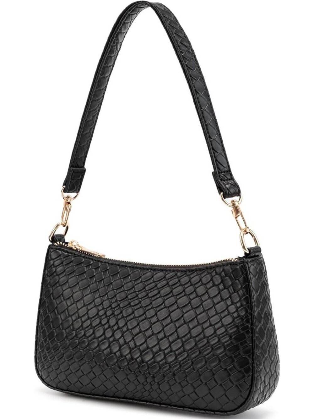 Women Black Flower Retro Vegan Leather Hobo Shoulder Multi Pocket Crossbody Bag